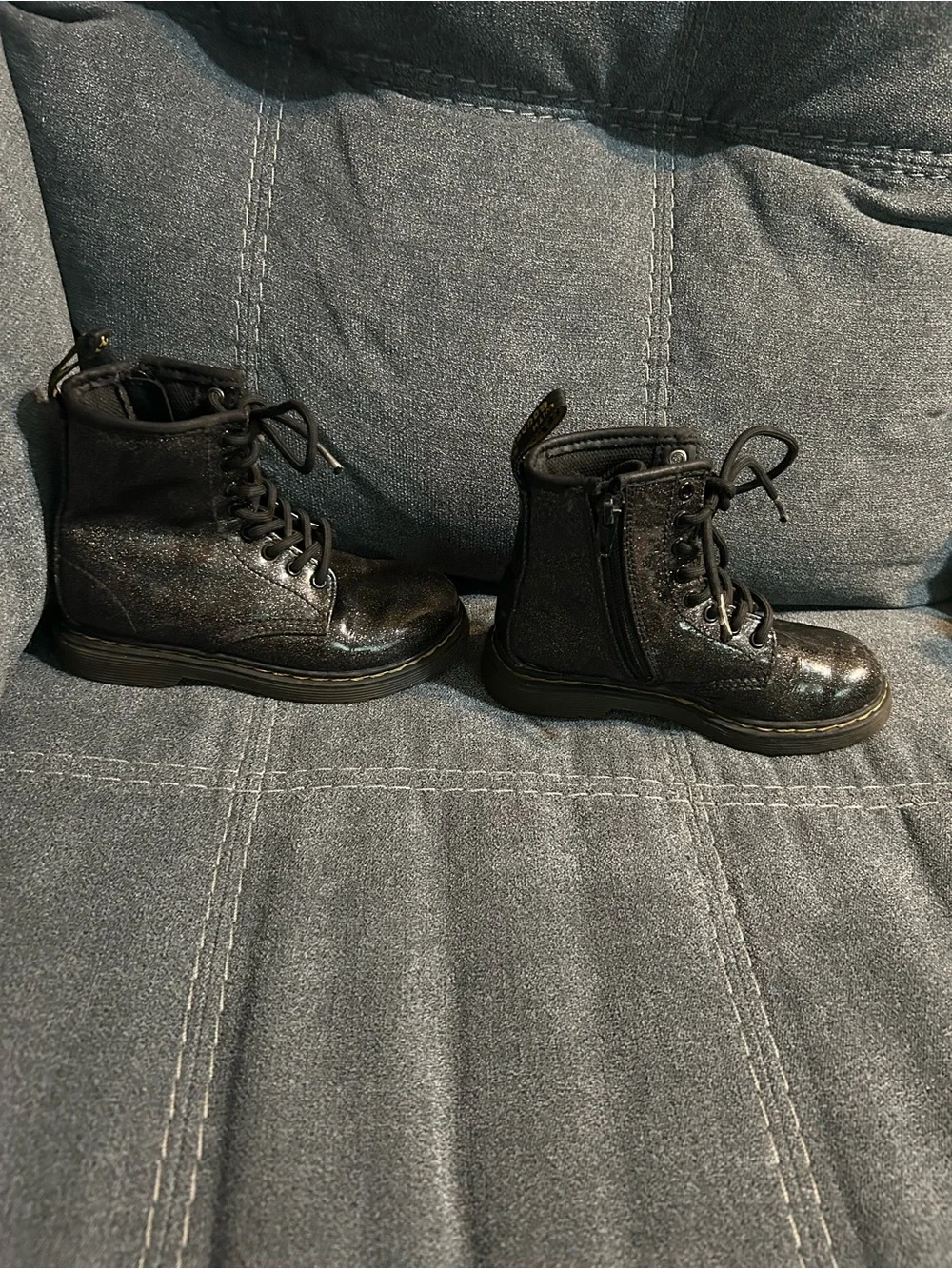 Dr. Martens Black Glitter Lace-Up Kids Boots